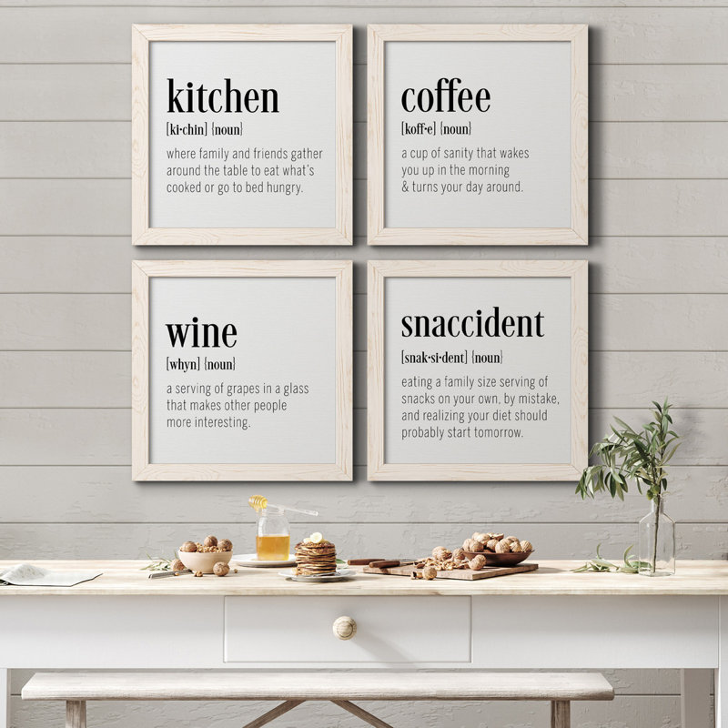 Kitchen Kitchen - ensemble de 4 peintures sur toile encadrées, H 31,5 po x l 126 po x P 1,5 po, Toile avec encadrement blanc