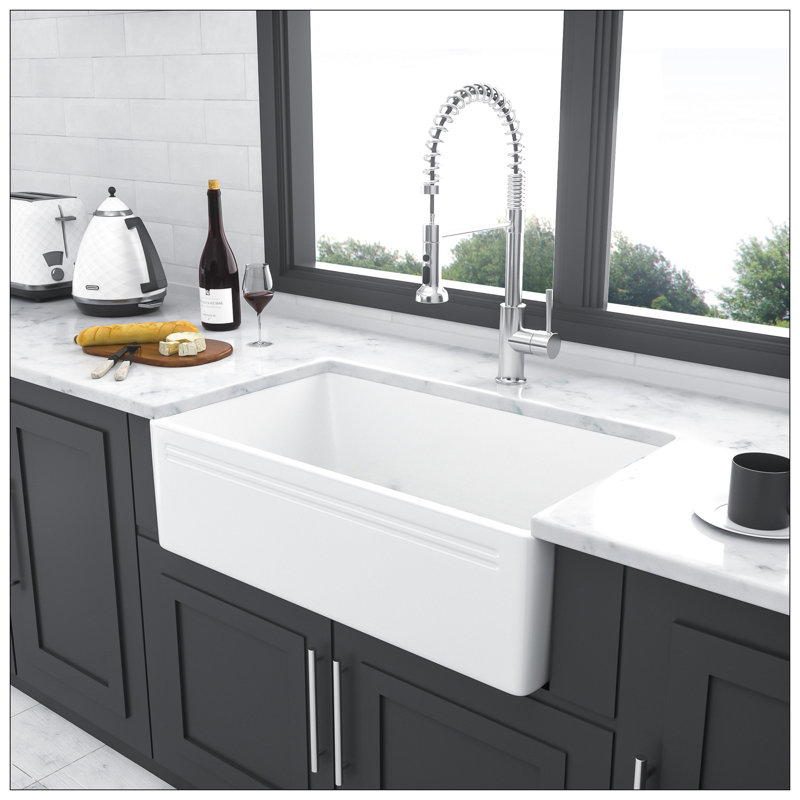 White Farmhouse Sink - 30 Inch Kitchen Sink Apron-Front White Ceramic Reversible Single Bowl Kitchen Farm Sinks