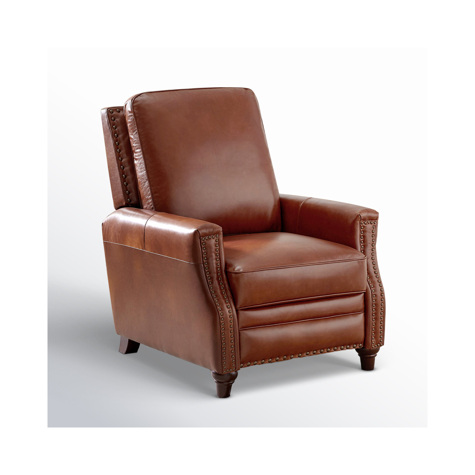 Andrena Genuine Leather Recliner with Nailhead Trim, Brown Genuine Leather
