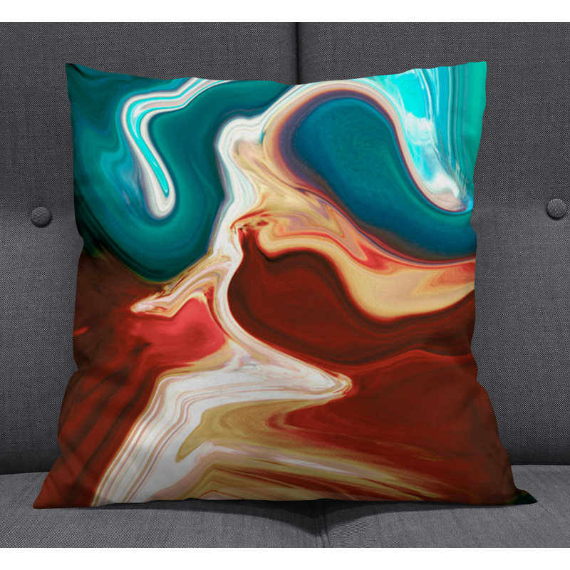 Throw Pillow With Insert, Blue/Red Abstract 4, 16"H x 16"W