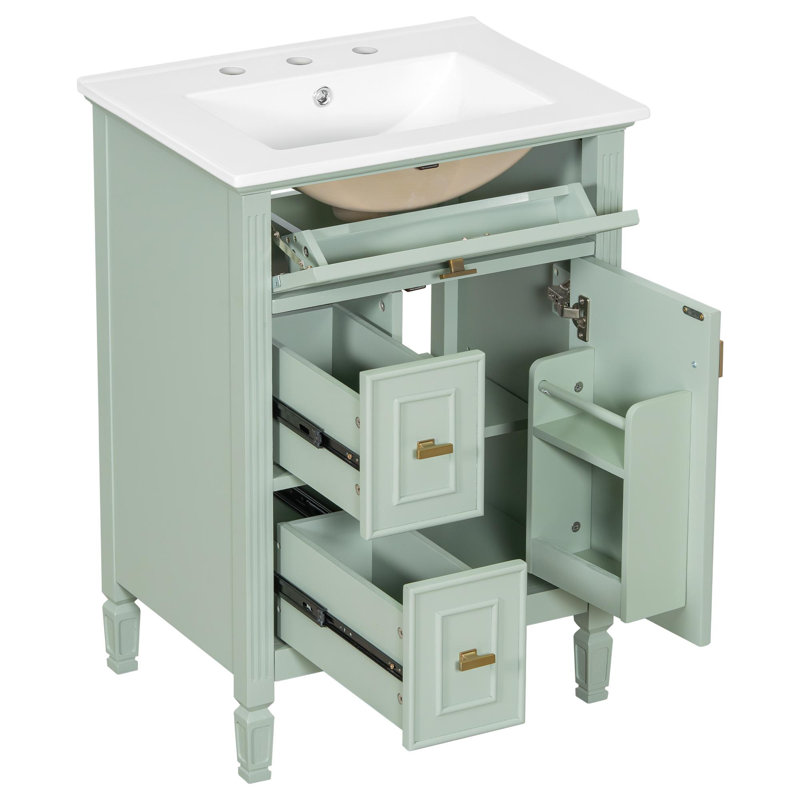 Meuble-lavabo compact de 24 pouces avec rangement, Vert