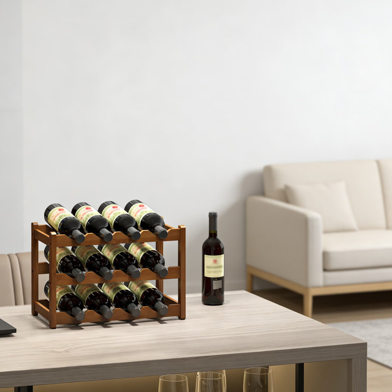 Support à vin en bambou pour comptoir de cuisine ou salle à manger, armoire de rangement robuste à 3 niveaux pouvant contenir 12 bouteilles, tablette peu encombrante pour garde-manger ou bar