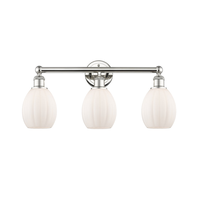 Éclairage pour salle de bain 3 lumières à intensité variable en métal l 23,5 po Bolduc, Blanc mat, Nickel poli