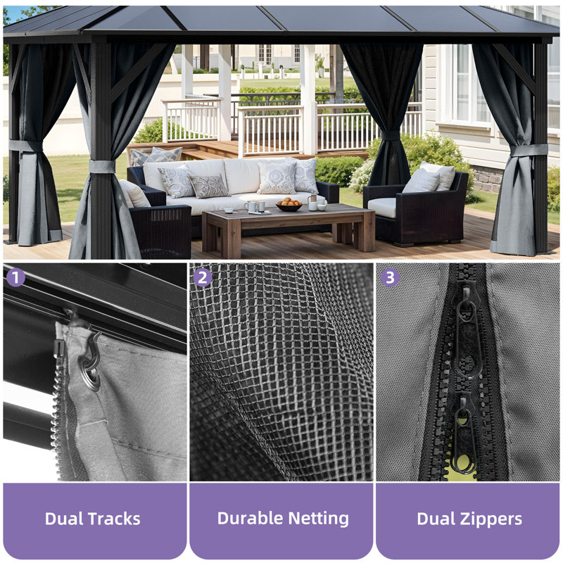 Balconera Polyethylene Double Roof with Aluminum Frame Patio Gazebo, 13 Ft. W x 10 Ft. D