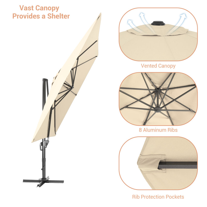 Parasol carré en porte-à-faux 10 x 10 pi Ansel, Sable, H 106 po x l 120 po x P 120 po
