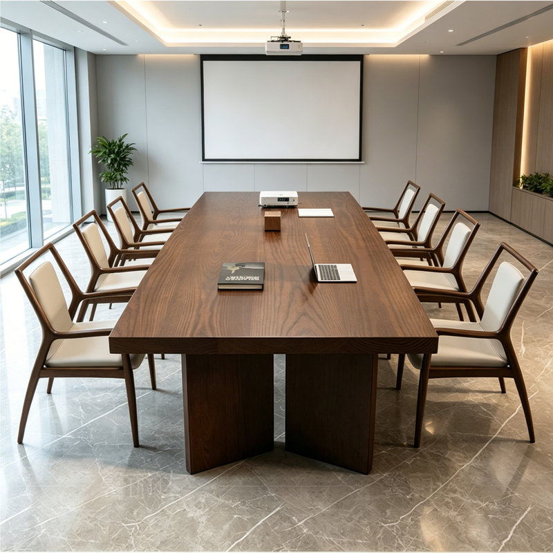 Table de conférence simple en bois massif brun noisette, 29.52" H x 102.36" L x 35.43" D