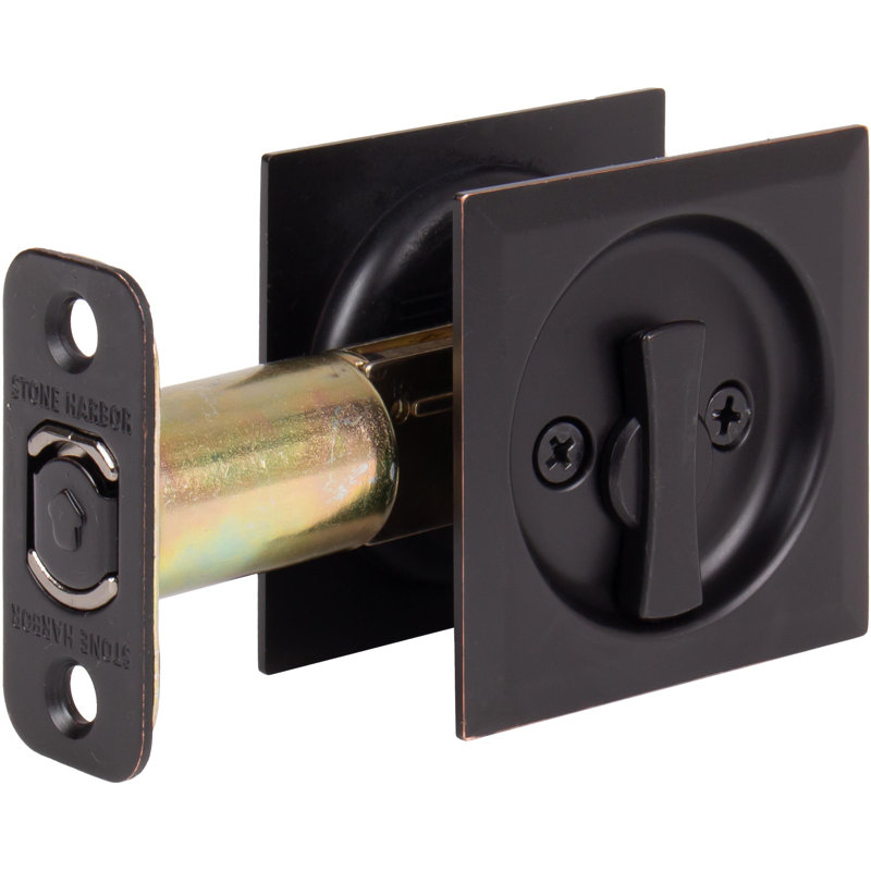 Contemporary Square Pocket Door Lock, Privacy (Bed/Bath) Latch, 2-3/4" Backset, RCL, By Stone Harbour Hardware