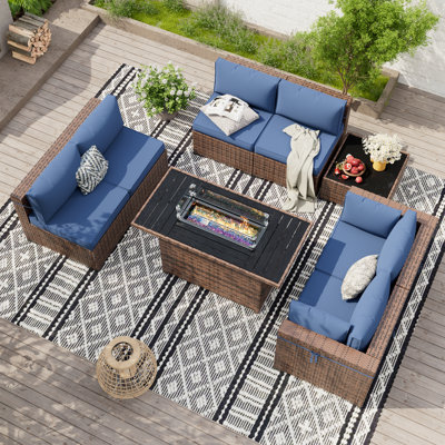 Ensemble de conversation modulaire en rotin Babak avec foyer et table basse