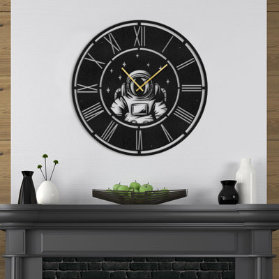 Large Metal Wall Clock Modern Astronaut Wall Sculpture Silent Hangings Home Decor Living Room -  SIGNLEADER, MTC-0705-2312-P.MGD-B.BK-24x24