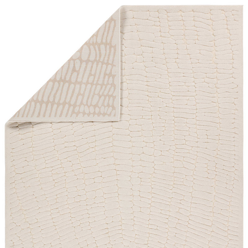 Rectangle Abstract Machine Woven Chenille/Polyester Area Rug in Cream, Rectangle 3'11" x 5'11"