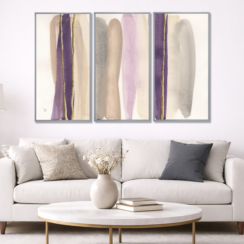 Shape Of Glam - ensemble d'art mural encadré sur toile Shabby Elegance, par 3, H 40 po x l 60 po, Argent