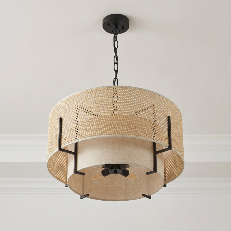 Luminaire suspendu en rotin tissé à la main 4 lumières