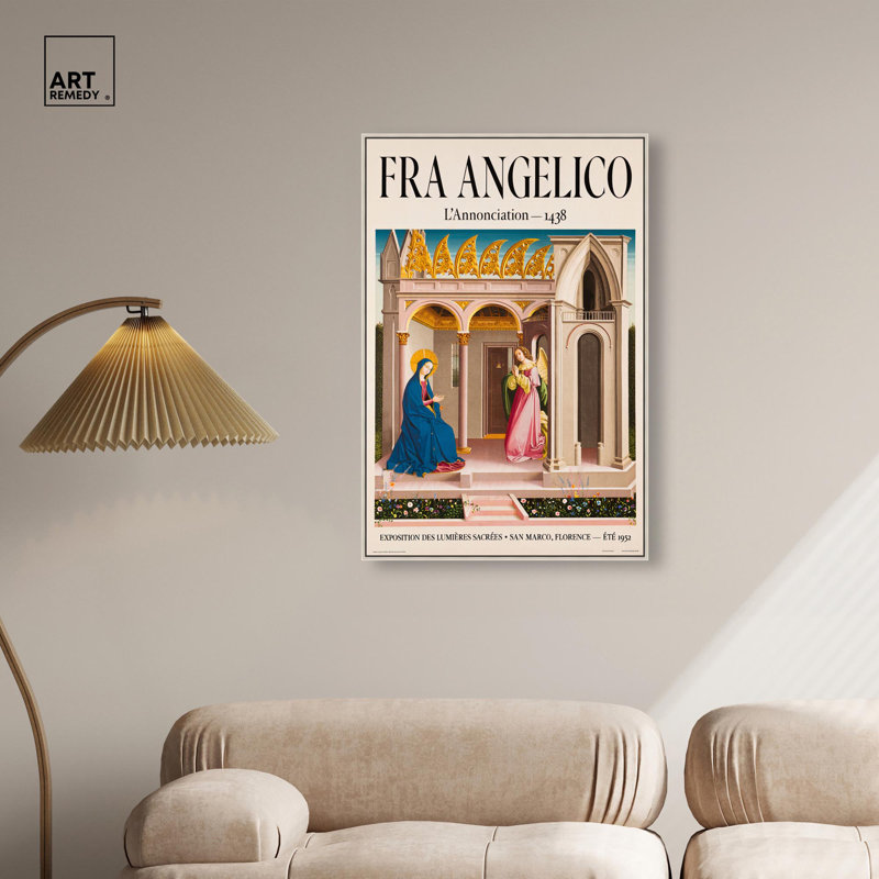 «Angel's visit to Mary», affiches sur toile par Art Remedy, H 37 po x l 25 po, Cadre argenté