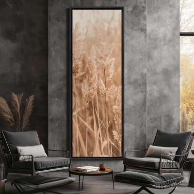 Sepia Wheat Field Close-Up with Soft Grain - Large Framed Canvas Master Bedroom Wall Art Print