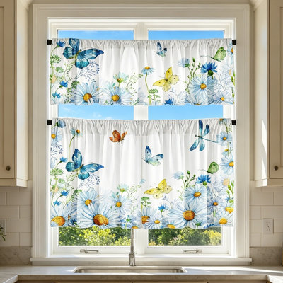 2D Printed Kitchen Curtain Short Panels Washable Decorative Window Curtains For Kitchen