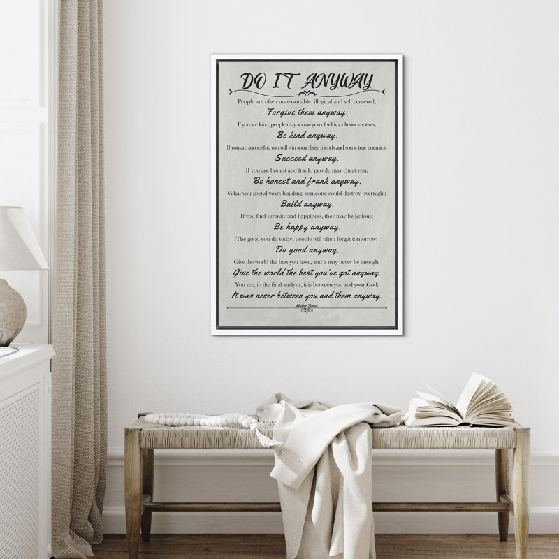 «Kindness and Compassion Quote Mother Teresa's Do it Anyway», reproduction sur toile flottante, H 36 po x l 24 po x P 1,5 po