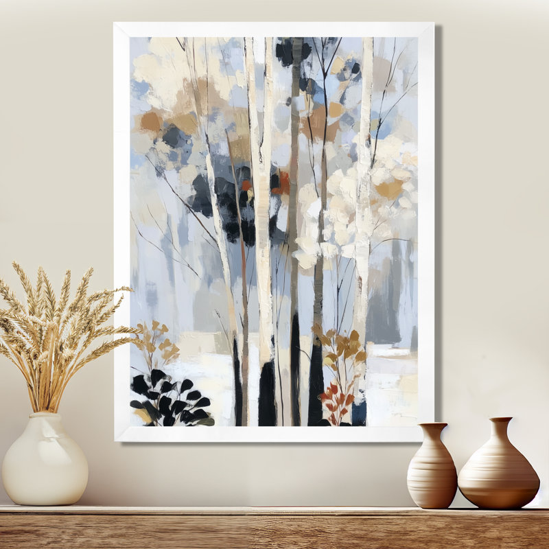 «White and Black Birch Trees Forest Panorama - Birch Wall Decor, White Nature», art mural encadré, H 32 po x l 24 po, Blanc