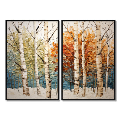 Bouleau saisonnier en bois de bouleau III - art mural traditionnel multicolore