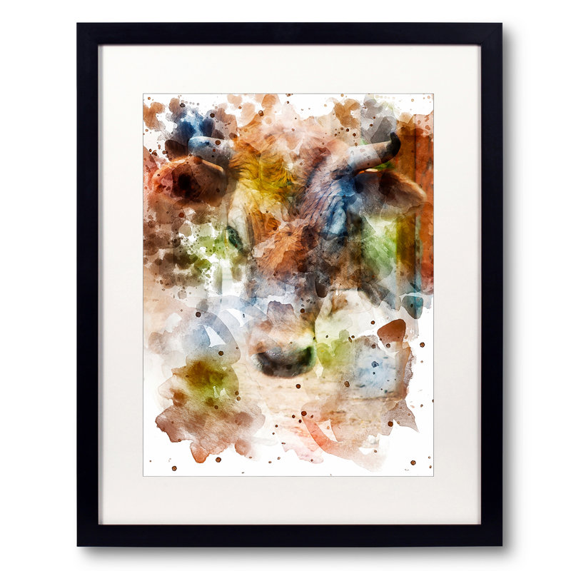 Vache 0389 par Chamira Young - Peinture, Papier avec cadre noir, 20" H x 16" W