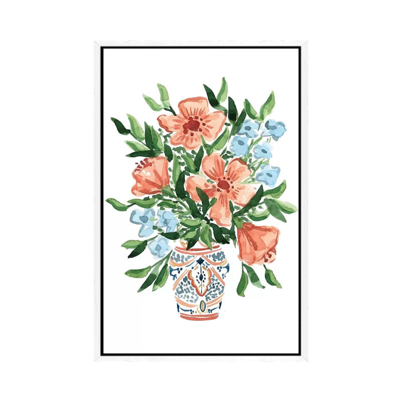 Peachy Florals by Sabina Fenn - Painting on Canvas, White Floater Framed, 66.04cm H x 45.72cm W x 3.81cm D