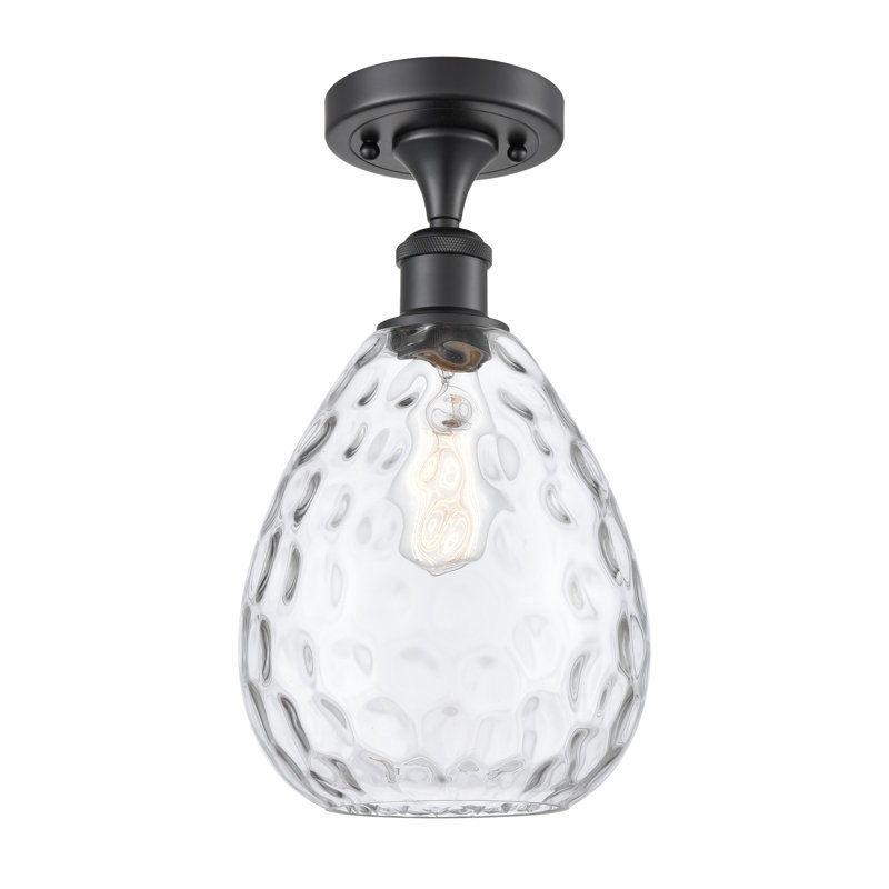 Morganna Glass Semi Flush Mount, 6 Watt Vinage LED Bulb, Matte Black