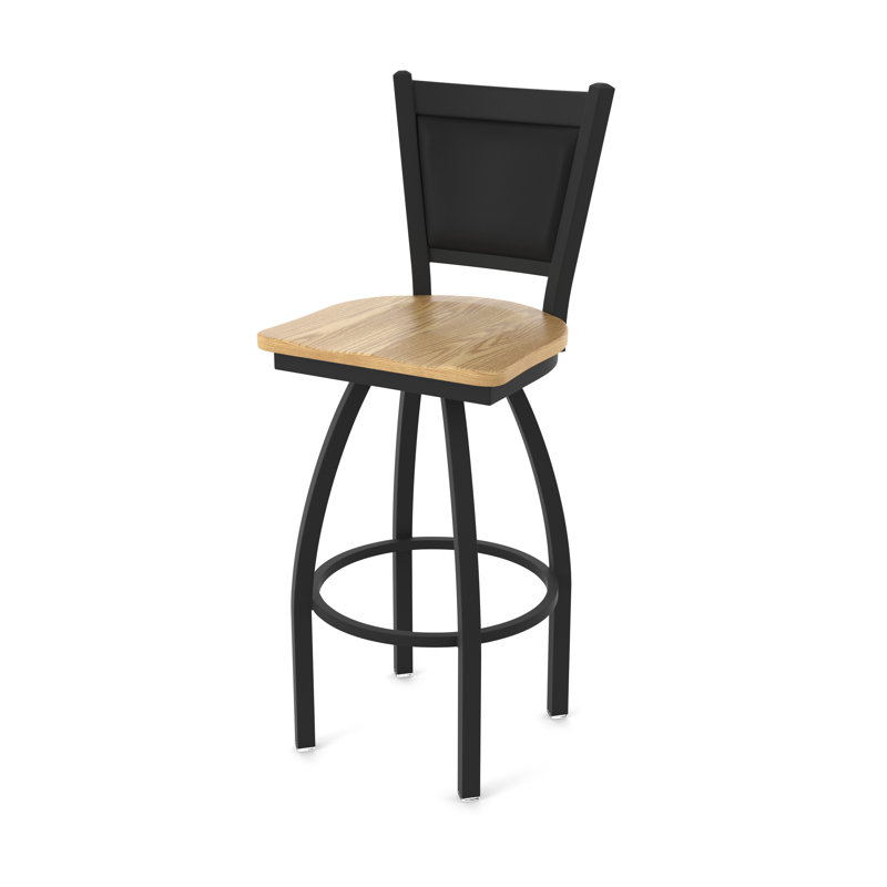 Tabouret pivotant Hadleigh, Noir froissé, Chêne naturel, Tabouret de bar (siège d'une hauteur de 36 po)