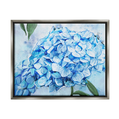 Blue Hydrangea Blossom Leaves by Ziwei Li - Floater Frame Painting on Canvas