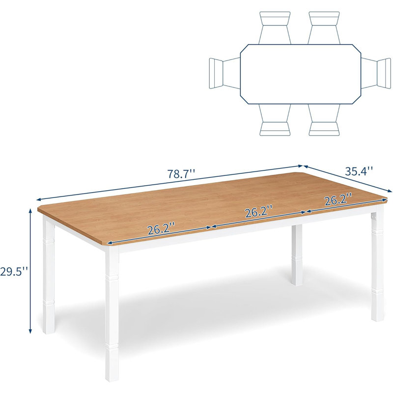 78.7" Farmhouse Dining Table for 6-8 People - Rustic Industrial Kitchen Table, White, Yellow