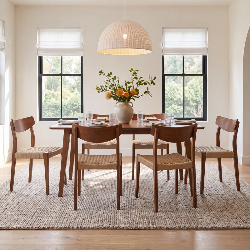 Corrine Solid Wood Top Four Leg Dining Set, Brown, 7 Pieces: Table, 6 Chairs