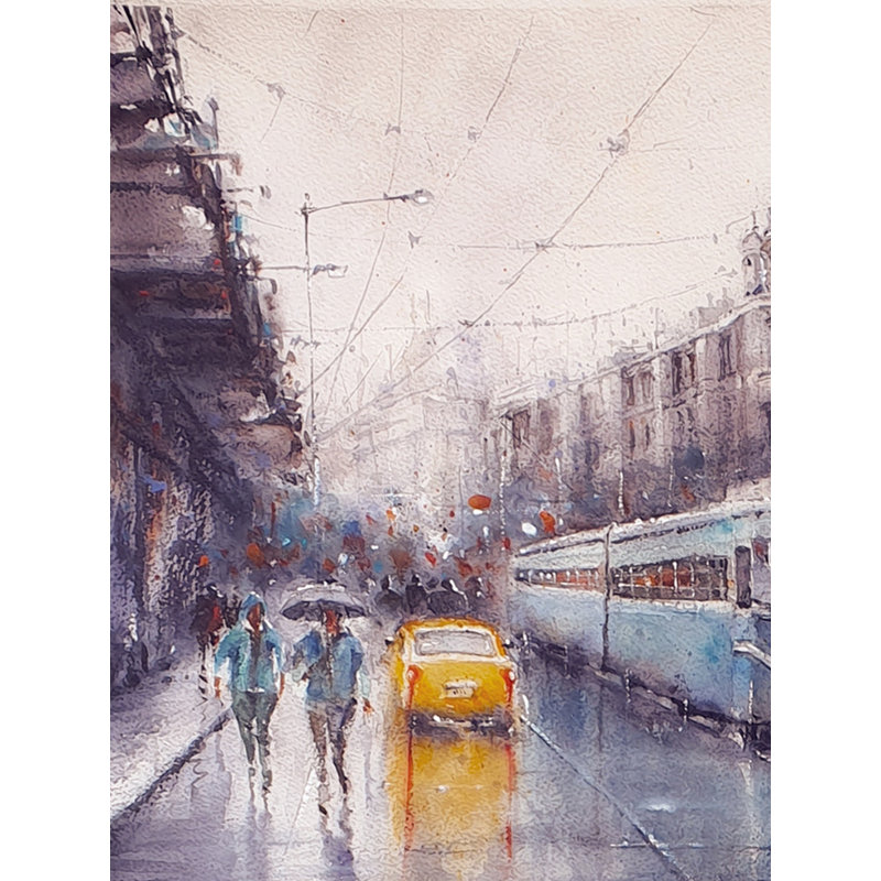 Mousson de Kolkata | Aquarelle sur papier | Par Subhadra Sarkar