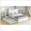 Lit plateforme double avec rangement et tablettes gigognes, blanc
