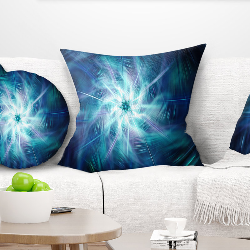 Feux d'artifice rotatifs et lumineux - coussin à imprimé floral, 16 po x 1 po, Coussin décoratif, Bleu