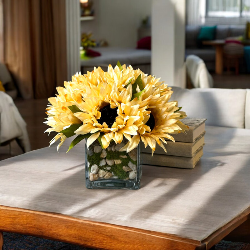 Faux Sunflowers in Vase, Beige