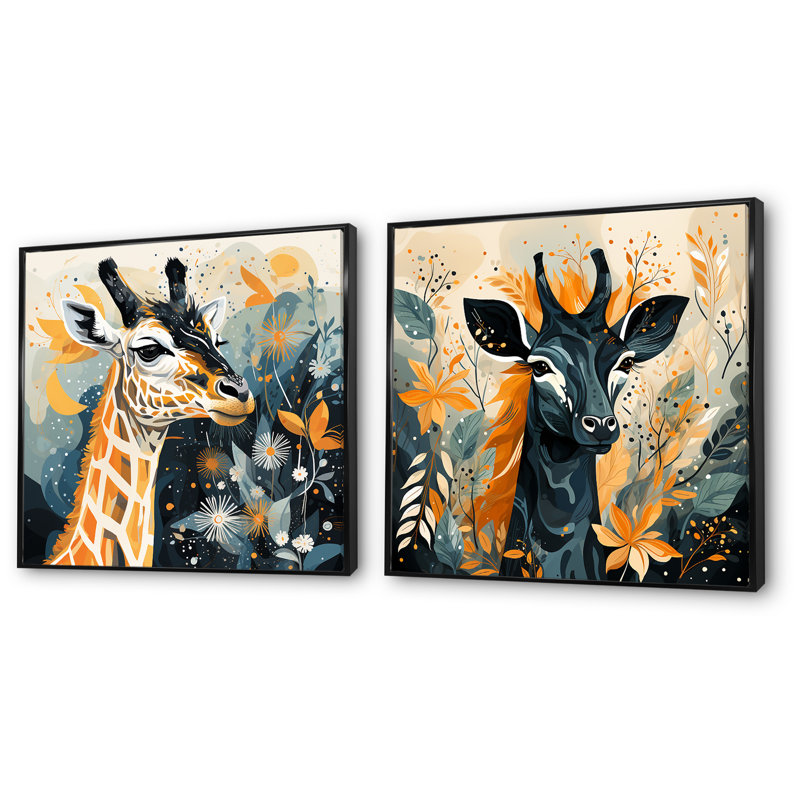 Ensemble de 2 impressions sur toile jaune et bleue, Cadre noir, H 16 po x l 33 po x P 1 po