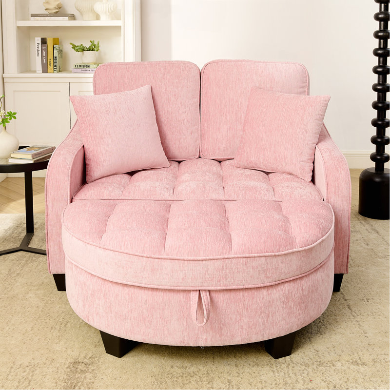 Canapé à deux places, canapé-lit double avec accoudoirs et dossiers irréguliers, repose-pieds avec espace de rangement, deux petits coussins décoratifs, convient au salon et à la chambre à coucher - rose