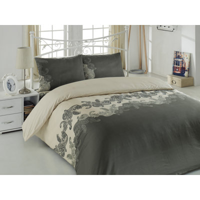 Ensemble de housse de couette 4 pièces en mélange de coton beige / gris Esmehan
