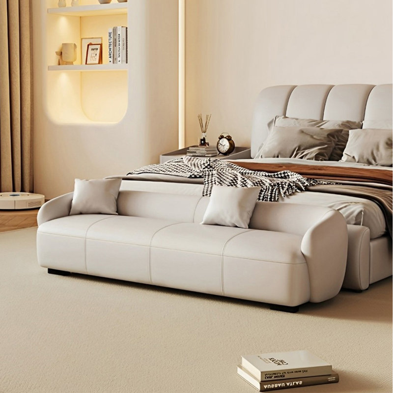 Faux Leather Upholstered Bench, Cream