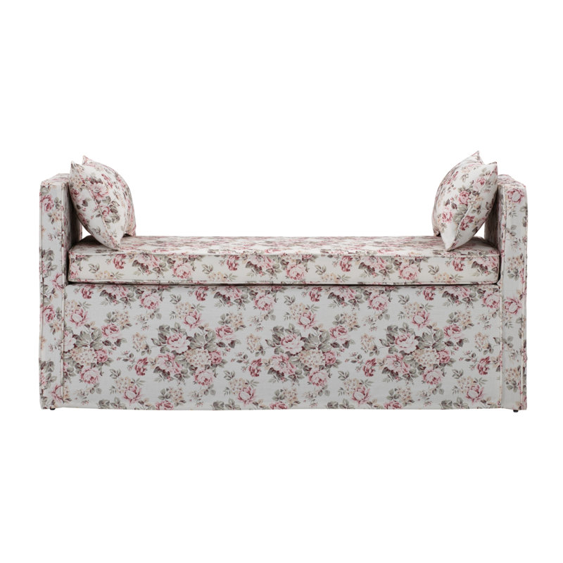 Ramvir 53" Paisley Linen Upholstered Bench, Rouge et noir / floral