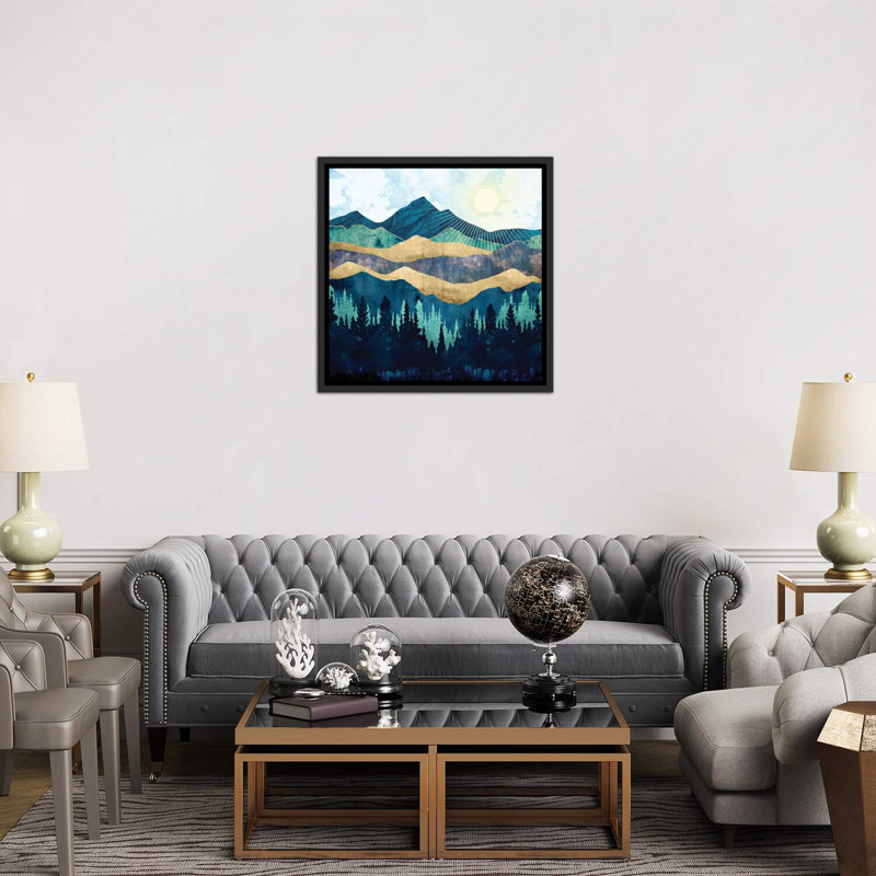 " Blue Forest ", Distressed Black Floater Framed, 37" H x 37" W x 1.5" D