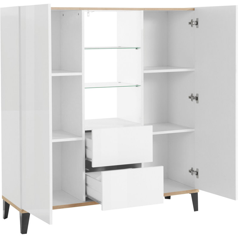 Avaan 120cm Sideboard, White Glossy/Maple Pereira