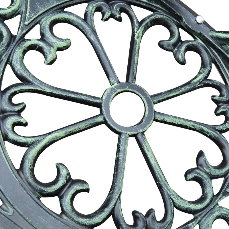 Antique Green Cast Aluminum Outdoor Bench with Floral Design