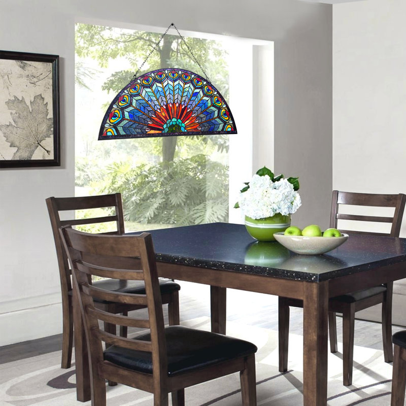 Panneau de vitrail en plumes de style Tiffany World Menagerie REGAL EUDORA 35 po x 18 po