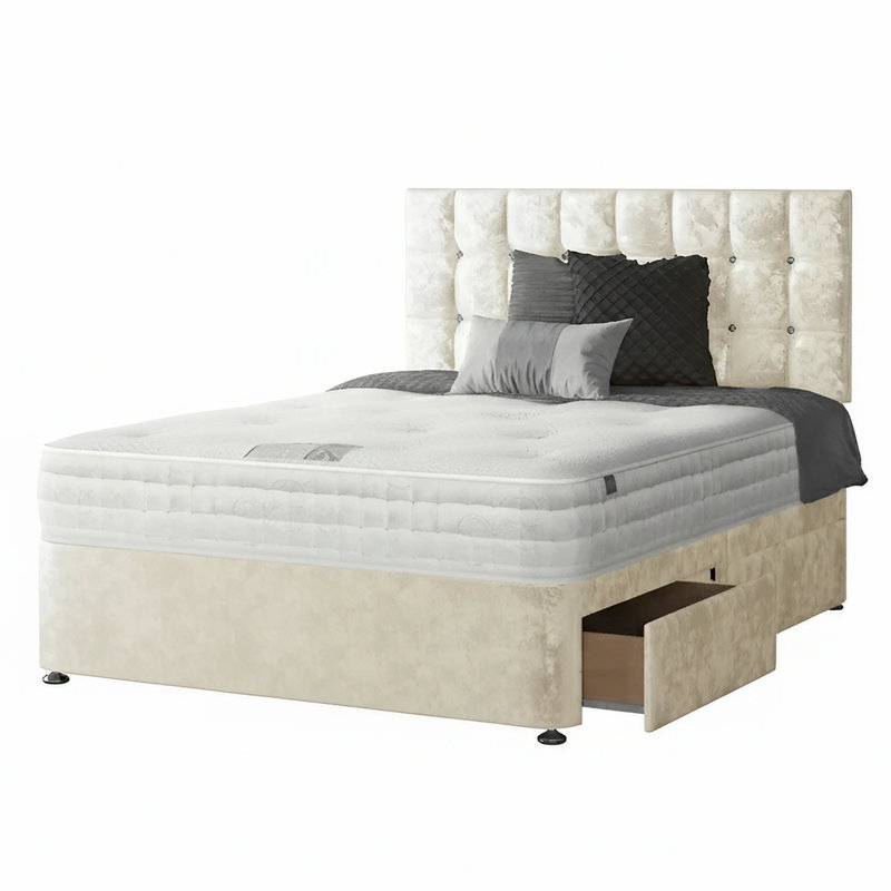 Falconer Divan Bed Base, Small Double (4'), Cream, 2 Foot-end Drawers
