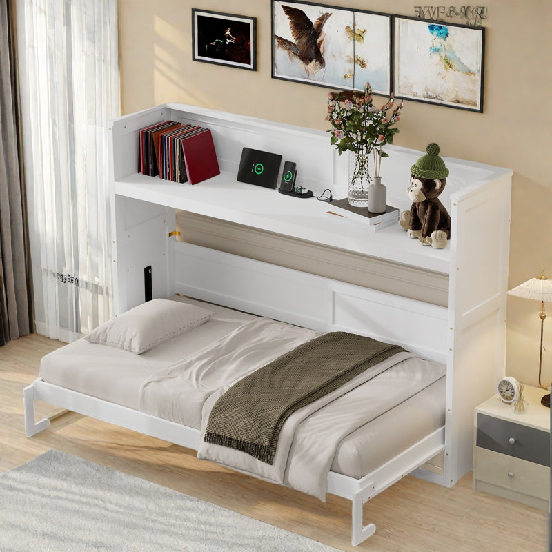 Lit escamotable avec bureau, lumière DEL et station de charge USB