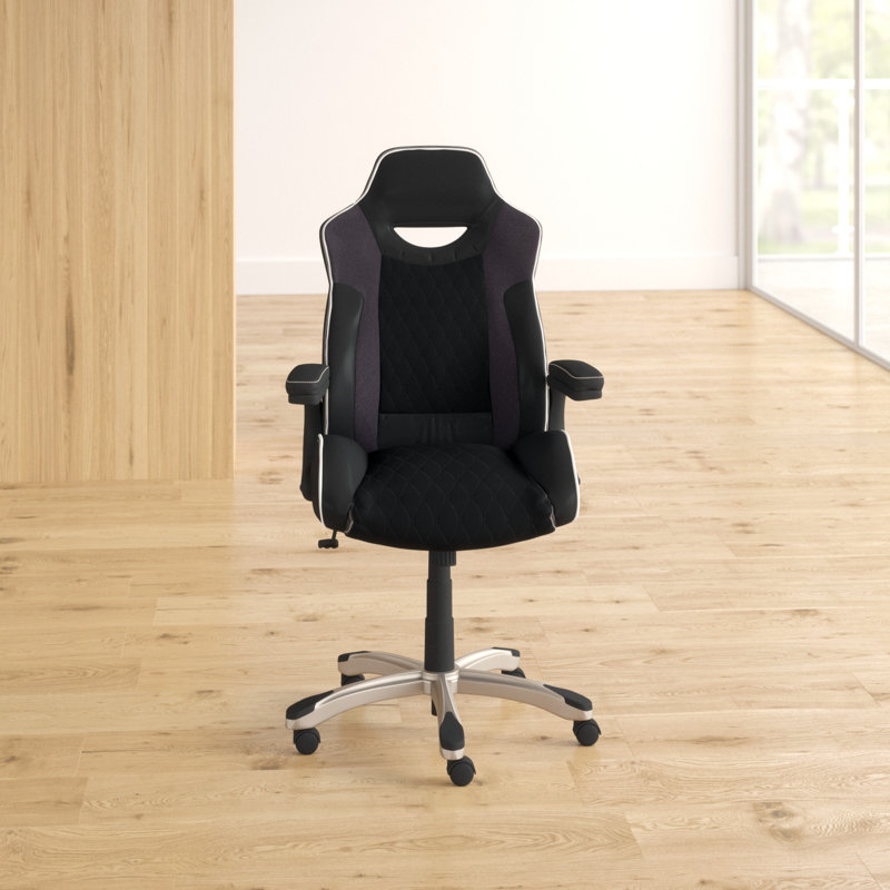 Inbox Zero Abbeydale Adjustable Reclining Ergonomic Faux Leather Swiveling PC & Racing Game Chair in Black/White