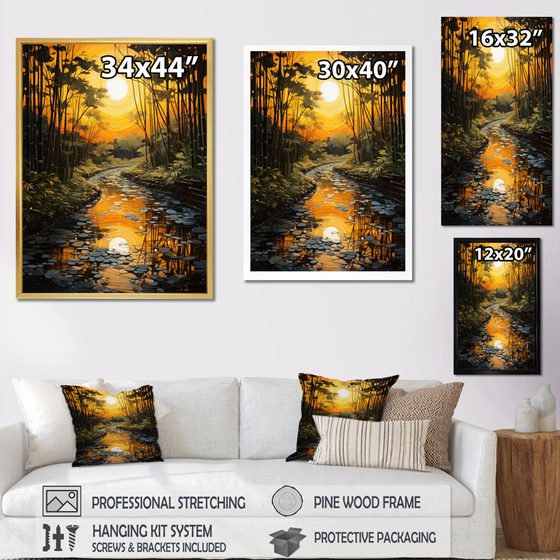 «Ladimer Asian Art Bamboo Whisper IV», reproduction sur toile, H 40 po x l 30 po x P 1,5 po, Cadre photo noir simple