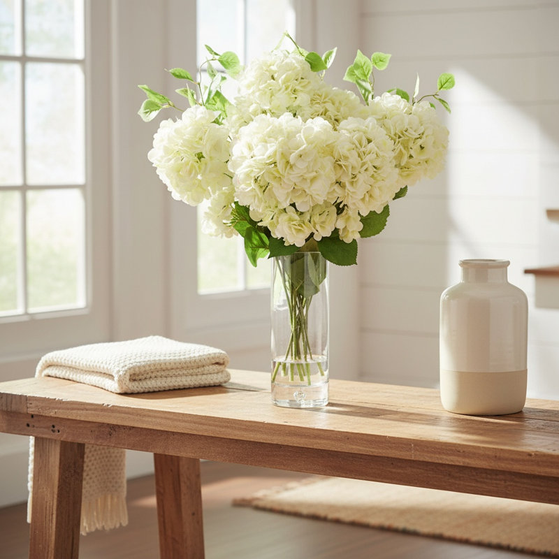 Hydrangea Arrangement in Glass Vase