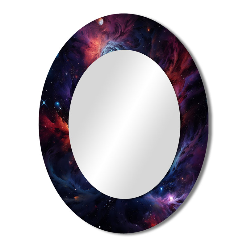 Pink And Orange Nebula Vortex III - Fantasy Oval Decorative Mirror On Metal, 43" x 33"