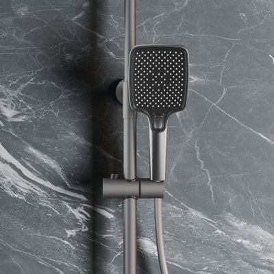 Three-outlet thermostatic shower, gray