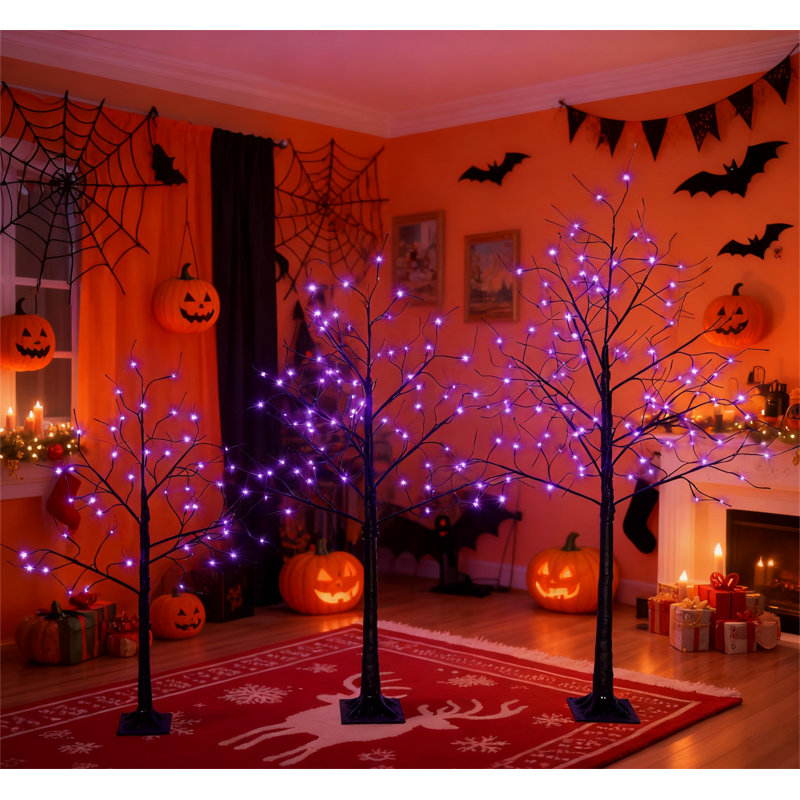 Arbre d'Halloween 3 lumières avec lumières mauves